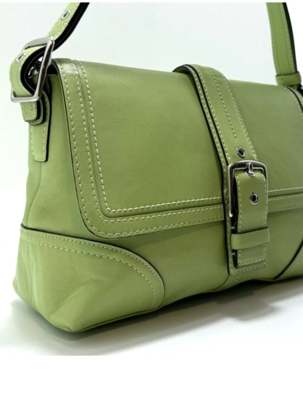 920 Coach Hampton Buckle Flap Crossbody Bag Pistachio Silver F11196 RARE - Picture 6 of 15
